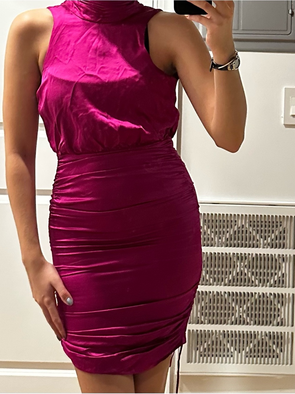 cinq a sept Magenta Ruched Midi Dress